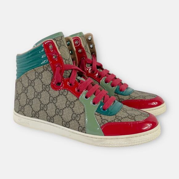 Gucci GG Supreme Monogram Patent Womens High Top Sneakers Size 36 - Picture 1 of 16